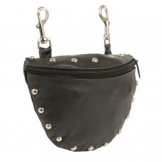 LEATHER STUDDED ZIPPER CLOSURE BELT BAG W/ BELT CLASPS