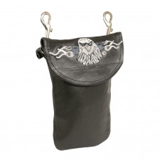 LEATHER BELT BAG W/ EAGLE HEAD & DOUBLE CLASPS