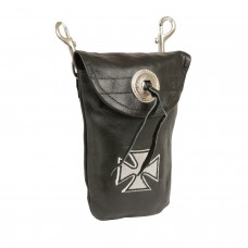 LEATHER BELT BAG W/ IRON CROSS & DOUBLE CLASPS