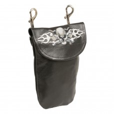 LEATHER BELT BAG W/ SKULL & DOUBLE CLASPS