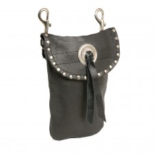 LEATHER BELT BAG W/ RIVET DETAILING & DOUBLE CLASPS