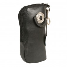 LEATHER ZIPPERED EYE GLASS CASE W/ BELT CLASP