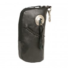 LEATHER ZIPPERED EYE GLASS CASE W/ BRAIDING & BELT CLASP