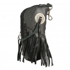 LEATHER ZIPPERED EYE GLASS CASE W/ FRINGE & BELT CLASP