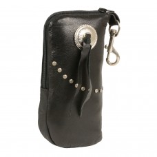 LEATHER ZIPPERED EYE GLASS CASE W/ RIVETS & BELT CLASP