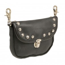 LEATHER BELT BAG W/ STUDDED FLAP & BELT CLASPS