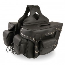 ZIP-OFF DOUBLE POCKET STUDDED PVC THROW OVER SADDLE BAG W/ REFLECTIVE PIPING