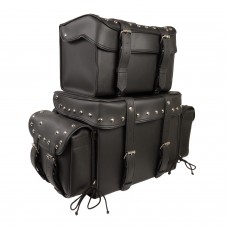 LARGE FOUR PIECE STUDDED PVC TOURING PACK W/ BARREL BAG