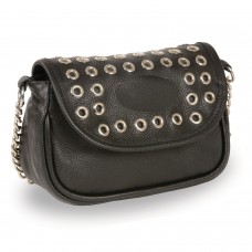 LADIES CHAIN STRAP LEATHER SHOULDER BAG W/ EYELETS