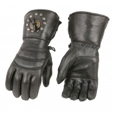 MEN’S PREMIUM LEATHER THERMAL LINED STUDDED &  CONCHO GAUNTLET GLOVE