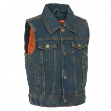 Kids Denim Shirt Collar Snap Front Vest