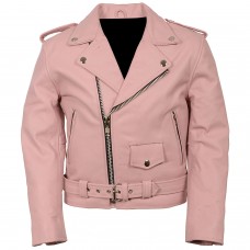 Kids Pink Traditional Style Motorcycle Jacket