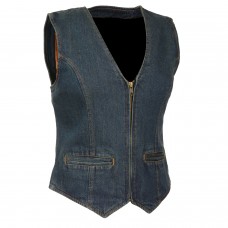 Ladies Zipper Front Denim Vest w/ Side StretchLadies Zipper Front Denim Vest w/ Side Stretch