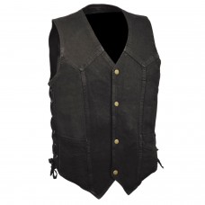 Men's Classic Snap Front Side Lace Denim Vest