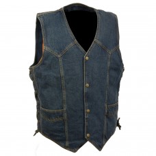 Men's Classic Snap Front Side Lace Denim Vest