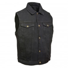 Men's Snap Front Denim Vest w/ Shirt Collar