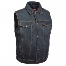 Men's Snap Front Denim Vest w/ Shirt Collar