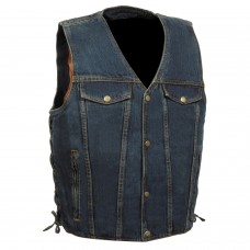 Men's Side Lace Denim Vest w/  Chest Pockets