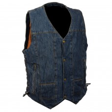 Men's 10 Pocket Side Lace Denim Vest