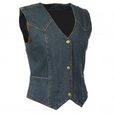 Ladies Plain Side 3 Snap Front Denim Vest