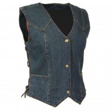 Ladies Side Lace 3 Snap Front Denim Vest