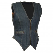 Ladies Zipper Front Denim Vest w/ Side Stretch