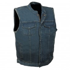 Men's Concealed Snap Denim Club Vest w/ Hidden Zipper