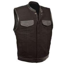 Men's Denim Club Vest w/ Leather Trim & Hidden Zipper