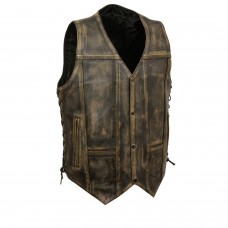 Men's Brown Distressed 10 Pocket Vest