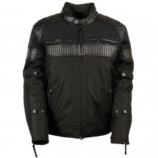 Men's Textile Scooter Jacket w/ Leather Trim and Snap Collar