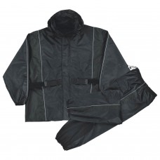 Men's Black Waterproof Rain Suit w/ Reflective Piping & Heat Guard