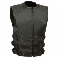 Men's Zipper Front Assault Leather/Textile Vest