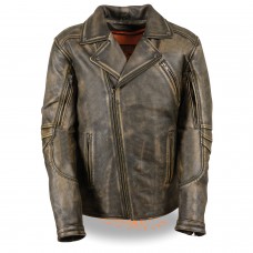 Men's Triple Stitch Distressed Brown Beltless Biker Jacket