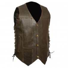 Men's Retro Brown 10 Pocket Side Lace Vest