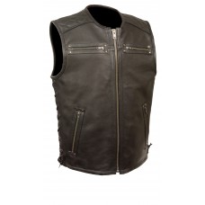 Men's Zipper Front Full Side Lace Leather Vest