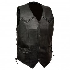 Men's Classic Side Lace Biker Vest w/ Braiding