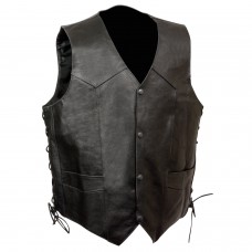 Men's Side Lace Leather Vest w/ Skull & Wings