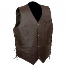 Men's Brown Side Lace Leather Vest w/ Skull & Wings