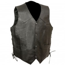 Men's Side Lace Leather Vest w/ Skull & Cross Bones