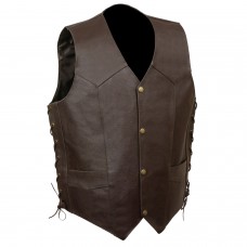 Men's Side Lace Leather Vest w/ Skull & Cross Bones