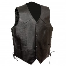 Men's Side Lace Leather Vest w/ Indian Head