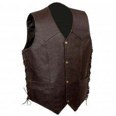 Men's Brown Side Lace Leather Vest w/ Indian Head