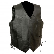 Men's Side Lace Leather Vest w/ Eagle Head & Stars