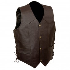 Men's Side Lace Leather Vest w/ Eagle Head & Stars