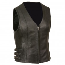 Ladies Zipper Front Side Buckle Vest w/ V Neck