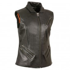 Ladies Extra Long Zipper Front Vest w/ Collar