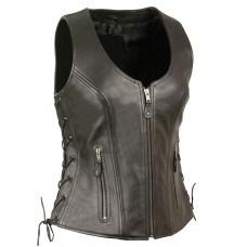 Ladies Open Neck Side Lace Zipper Front Vest