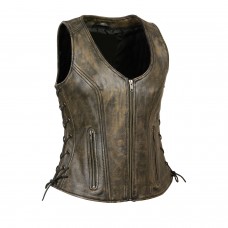 Ladies Brown Open Neck Side Lace Zipper Front Vest