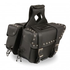 MEDIUM ZIP-OFF PVC SLANTED THROW OVER STUDDED SADDLE BAG