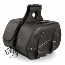 ZIP-OFF TWO BUCKLE EXTENDED LID STUDDED PVC THROW OVER SADDLE BAG